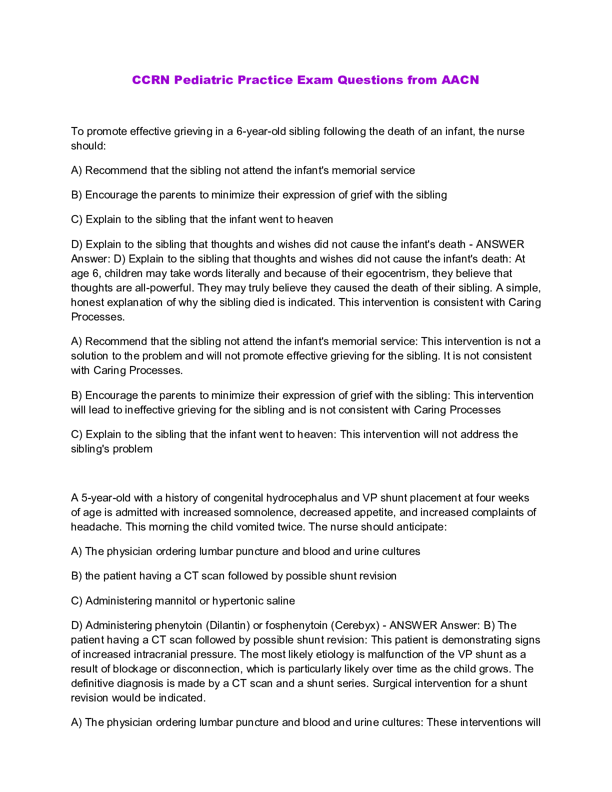 Preview image for CCRN Pediatric Practice Exam Questions from AACN